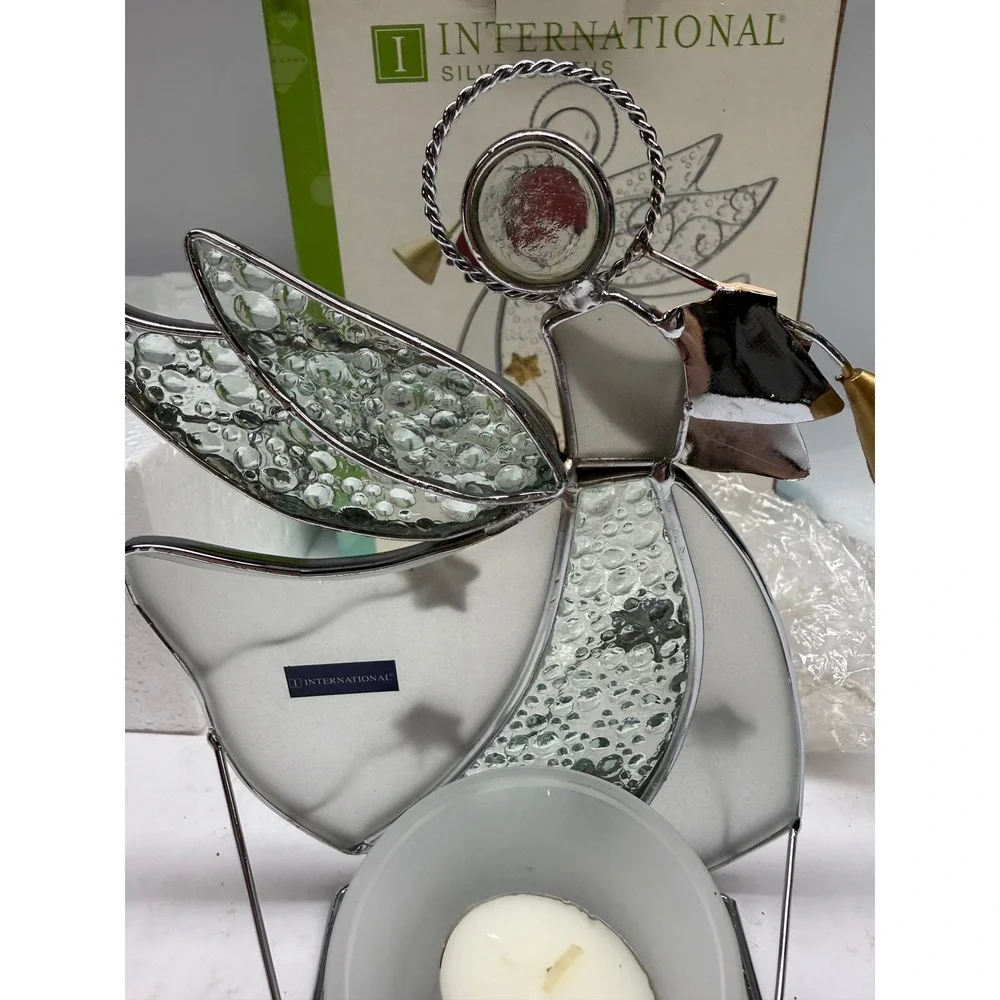 International Silversmiths Stained Glass Christmas Angel Votive Holder 4003679